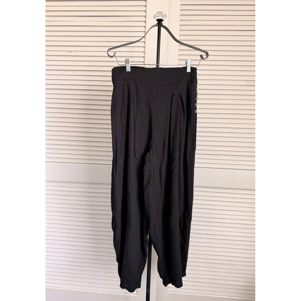 Free People Black Pleated  Pants Side Button Elastic Waist Size S